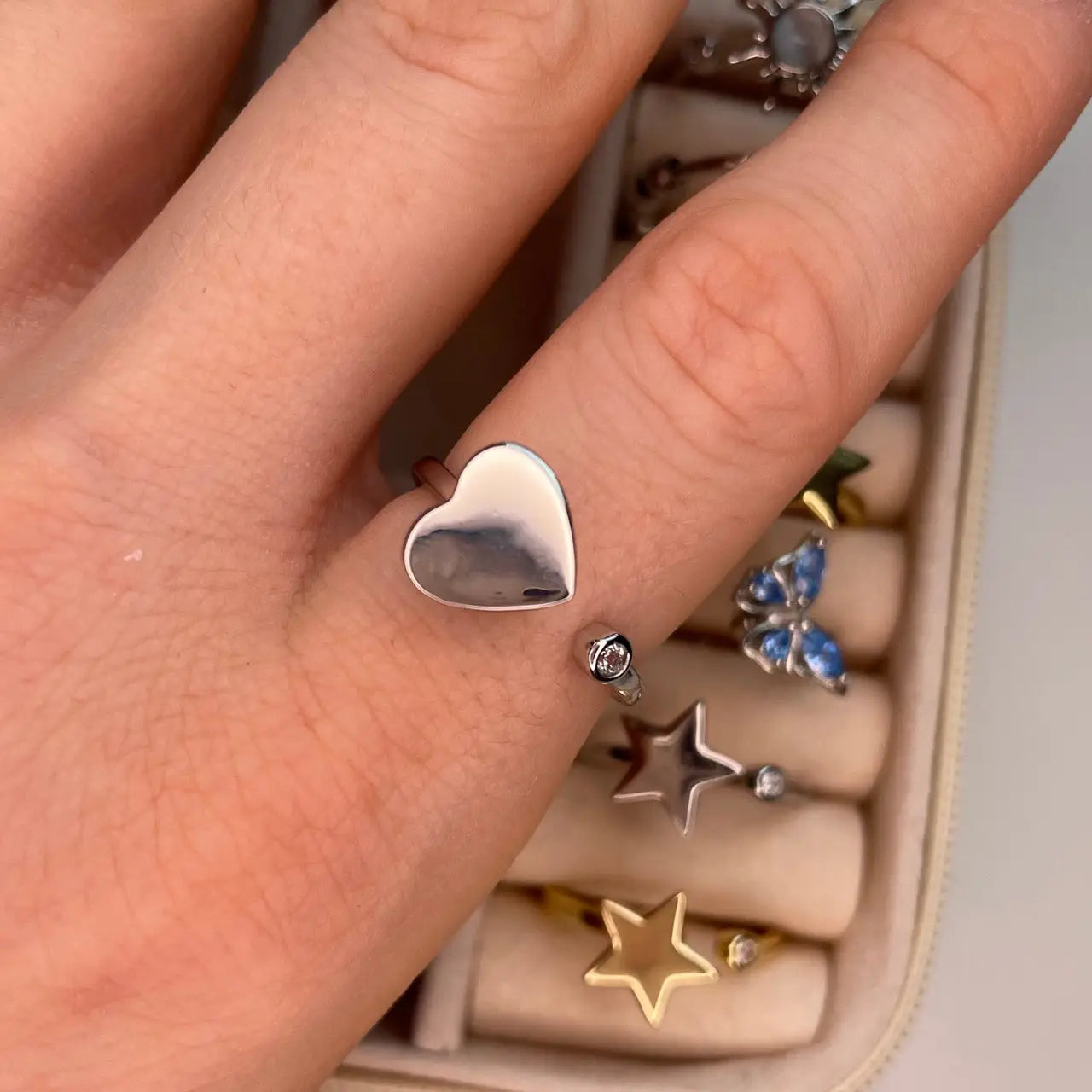 Spinning Silver Heart adjustable Anxiety Ring