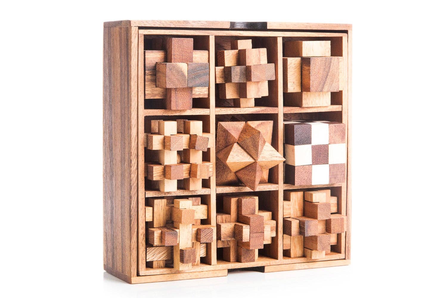 Brain teaser wood puzzle gift set of 9 mechanical puzzles in