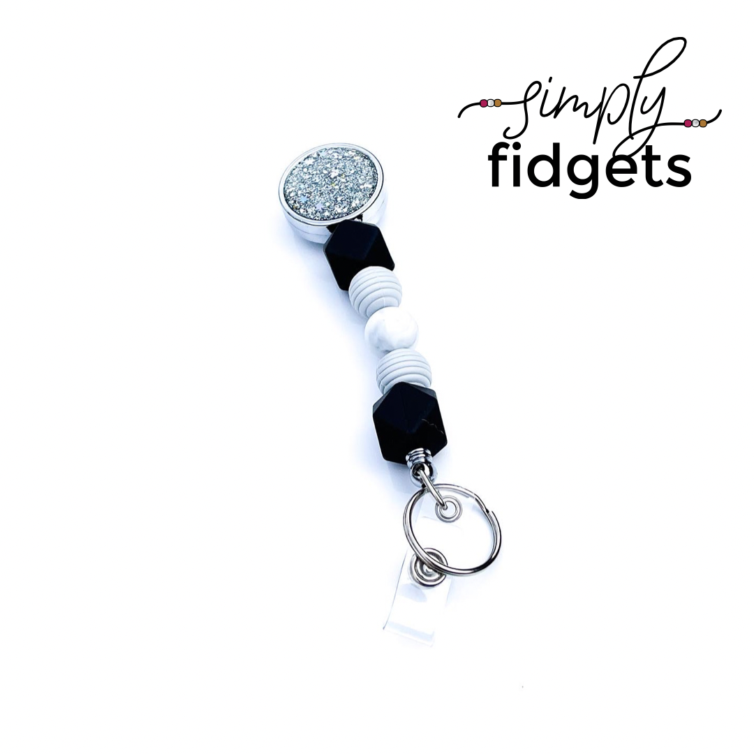 Black and White Sensory Beaded Badge Reel Fidget