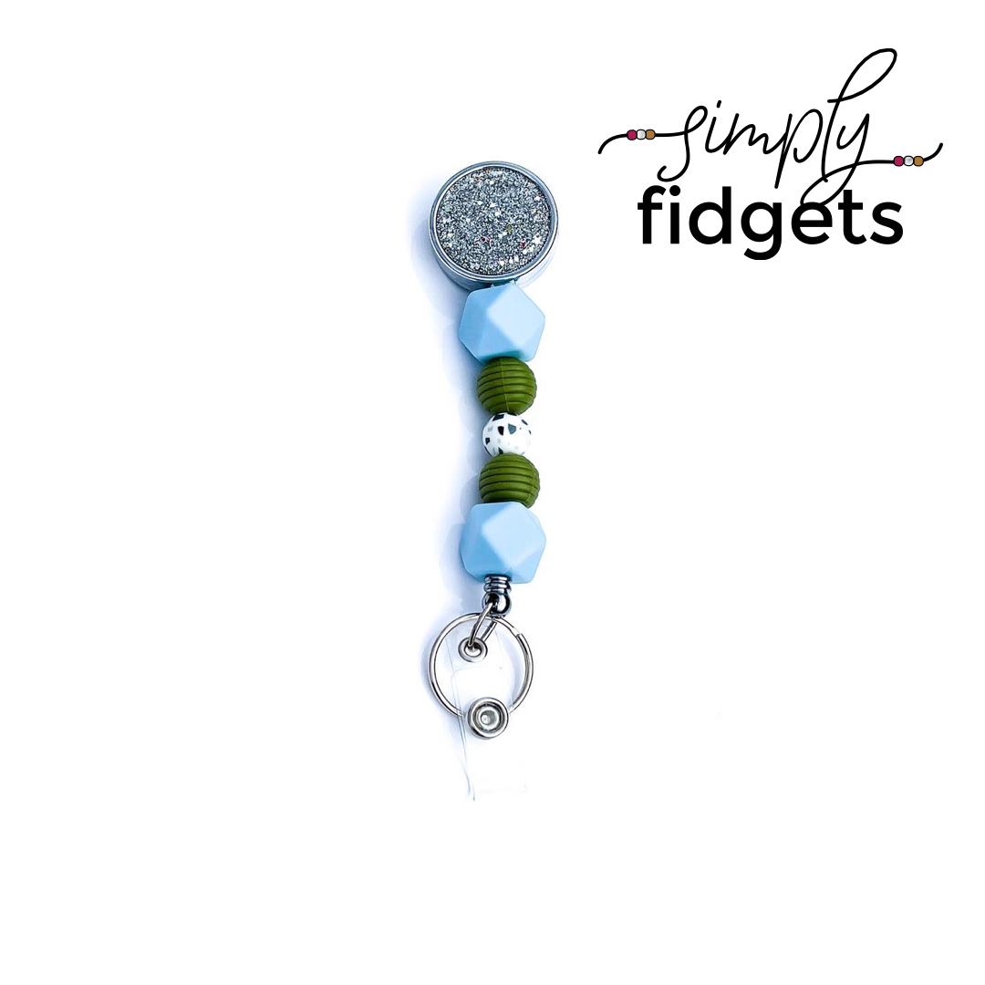 Blue and Green Sensory Beaded Badge Reel Fidget