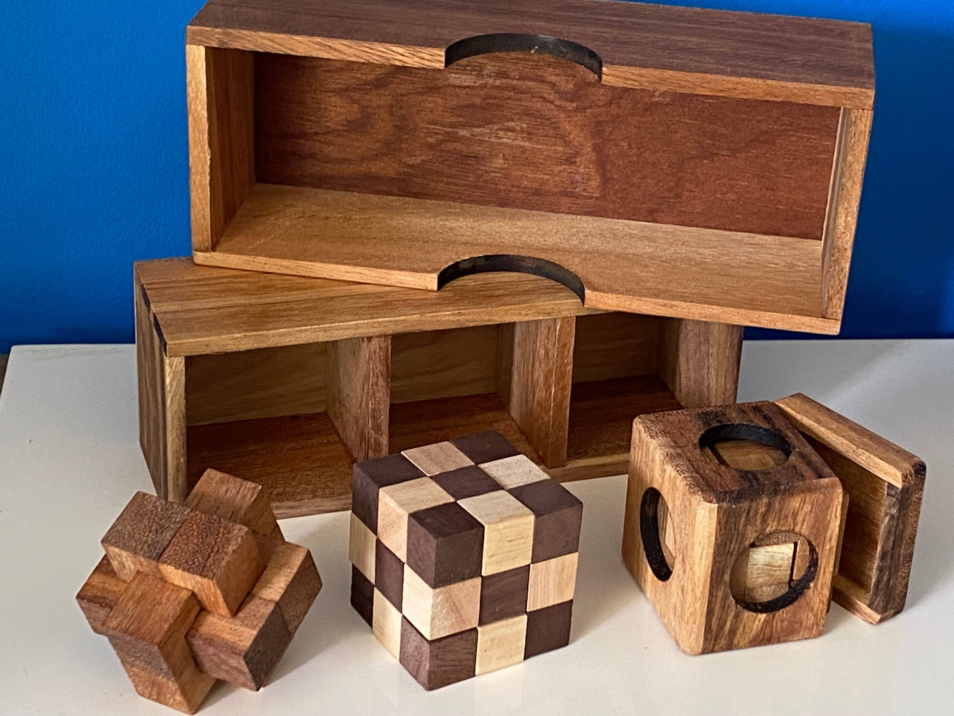 3 Puzzles - Brain Teaser in a Gift Wooden Box